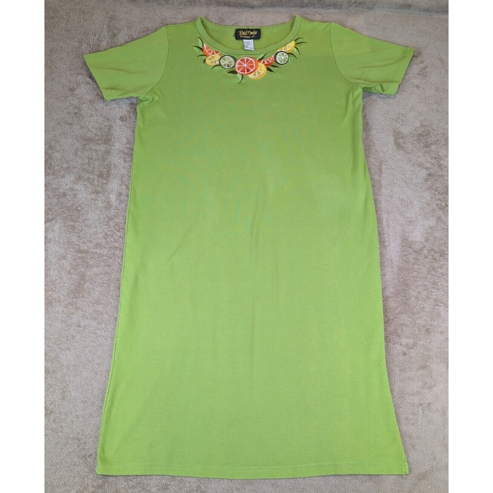 Vintage Bob Mackie Wearable Art Green Fruit Design Size M Tunic‎ Maxi Dress